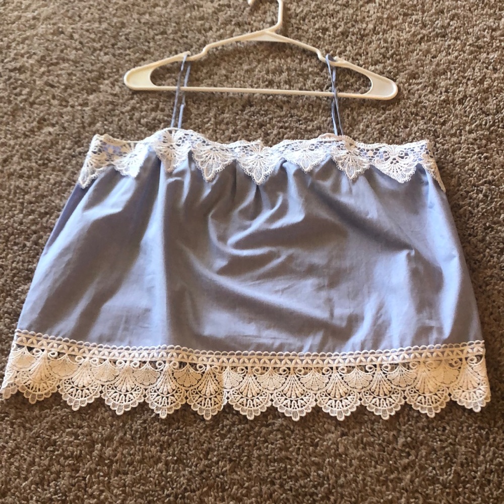 Express light blue and white lace blouse